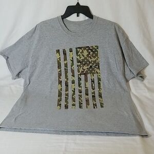 Gray T-Shirt with Camo‎ Flag Screenprint
